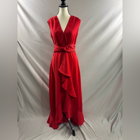 LAST ONE 🔥 A- Line High Low Ruffle Hem Dress Red* - Picture 6 of 8